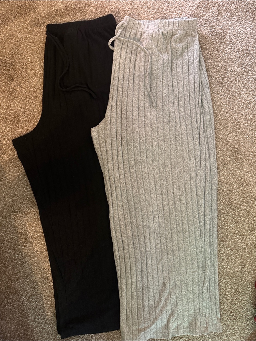 SHEIN Ribbed Knit Pull-On Pants Set in Black & Light Gray